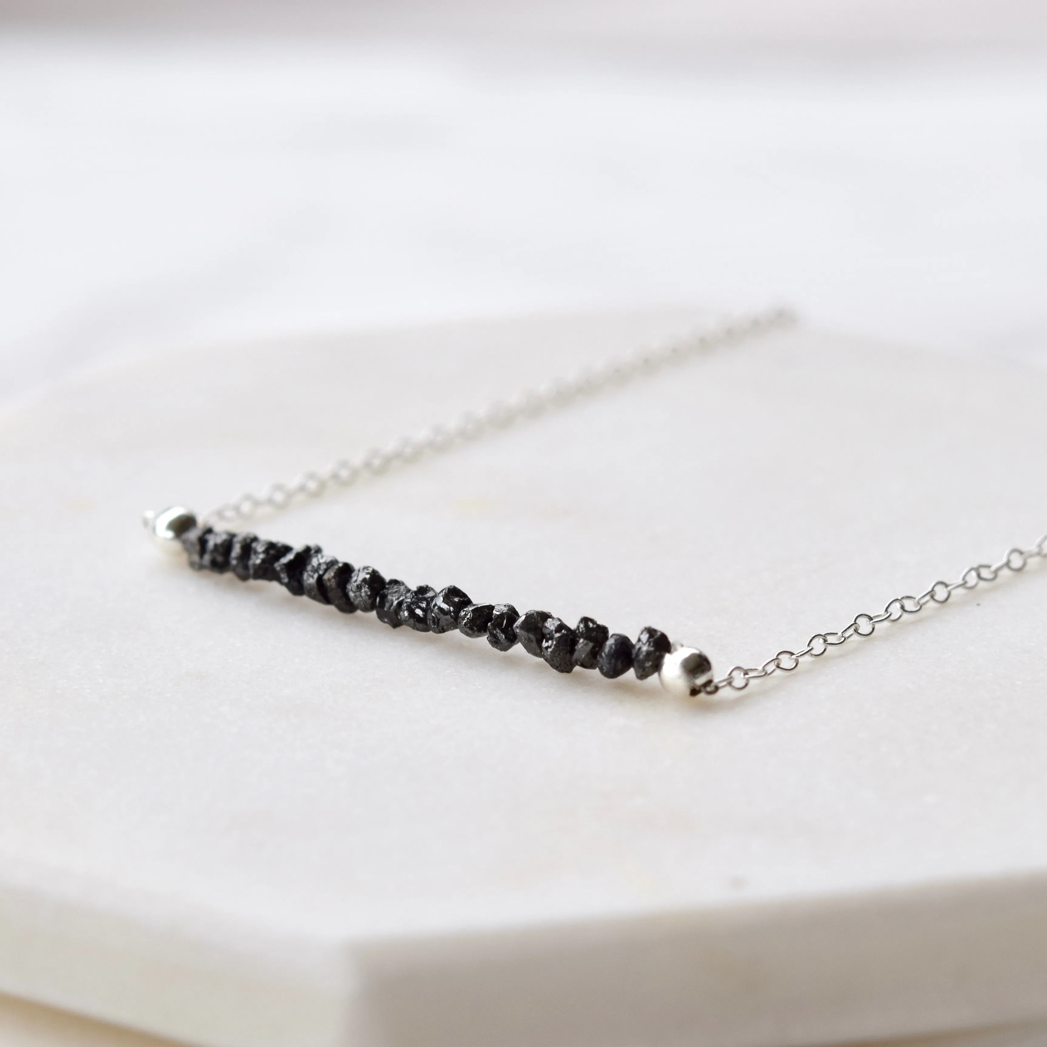 Black Diamond Nugget Necklace ~ Sterling Silver