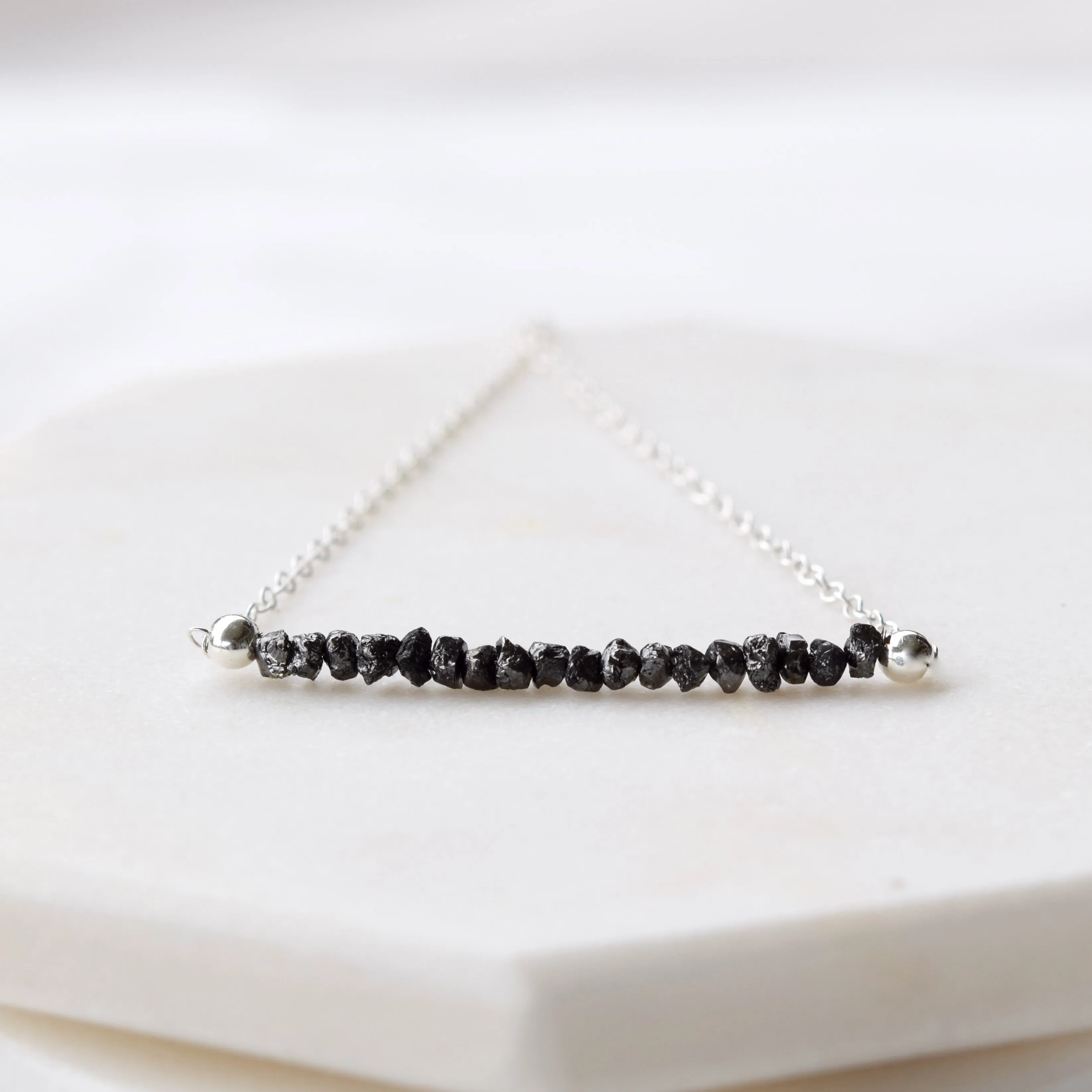 Black Diamond Nugget Necklace ~ Sterling Silver