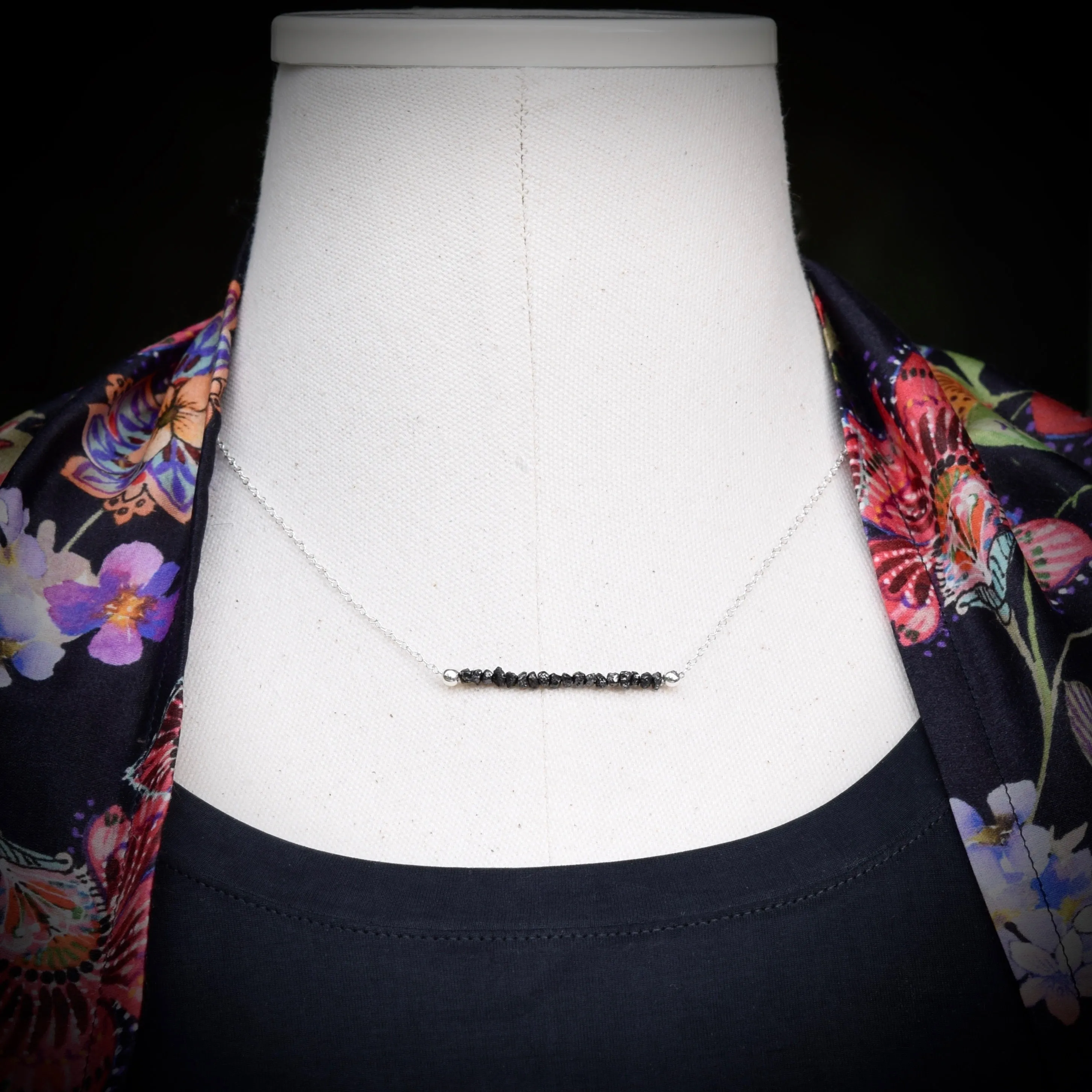 Black Diamond Nugget Necklace ~ Sterling Silver