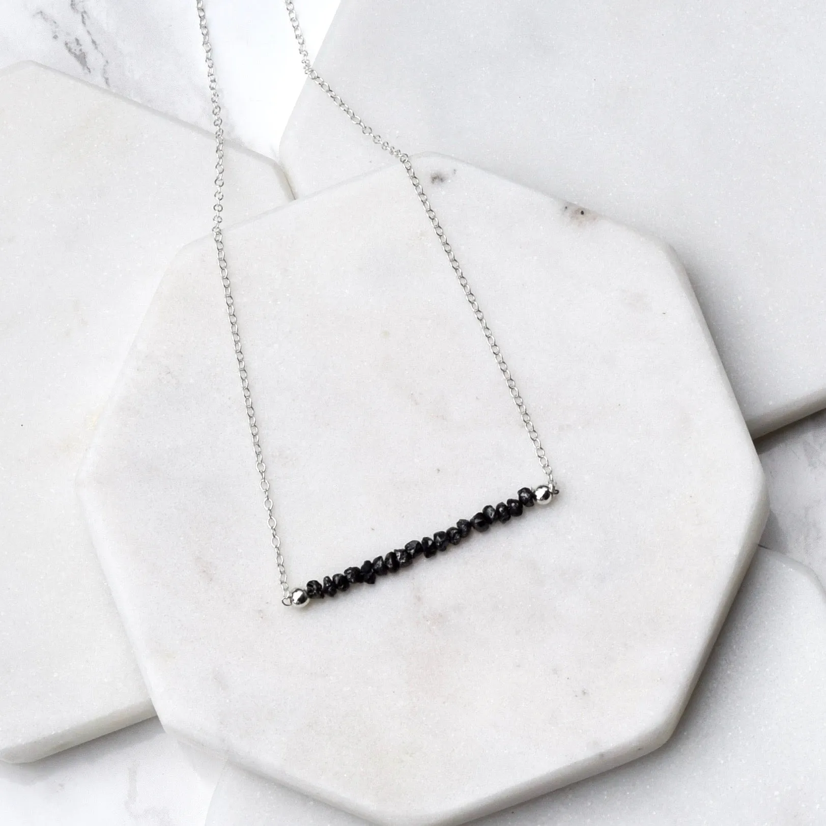 Black Diamond Nugget Necklace ~ Sterling Silver