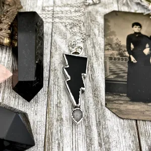 Black Onyx Lightning Bolt Necklace, Black Onxy and Clear Quartz Necklace, Gothic Jewelry / Foxlark Collections