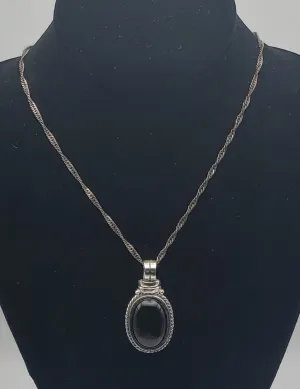 Black Onyx Pendant on Sterling Silver Italian Chain Necklace - 26"