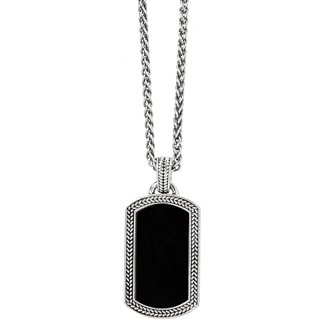 Black Onyx Plaque Sterling Pendant &  Necklace