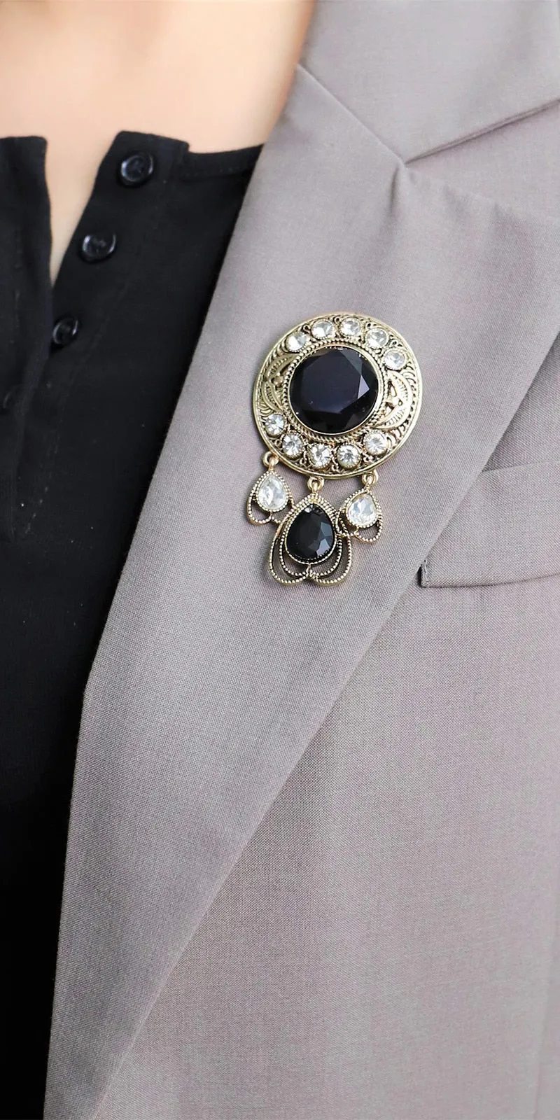 Black Retro Brooch