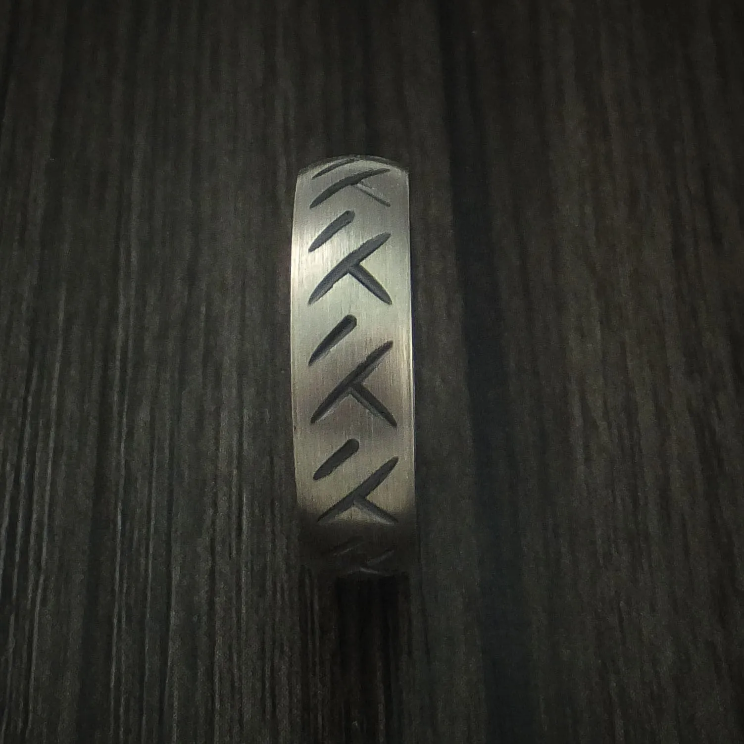 Black Titanium Cycle Tire Tread Textured Carved Men's Ring