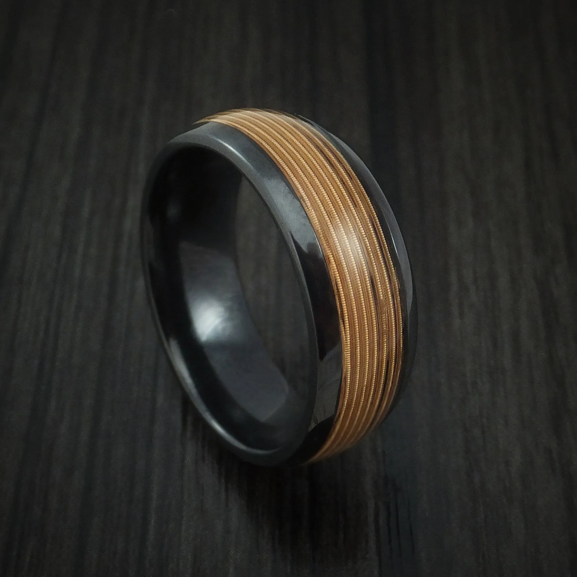 Black Titanium Guitar String Men's Ring Custom Made Band