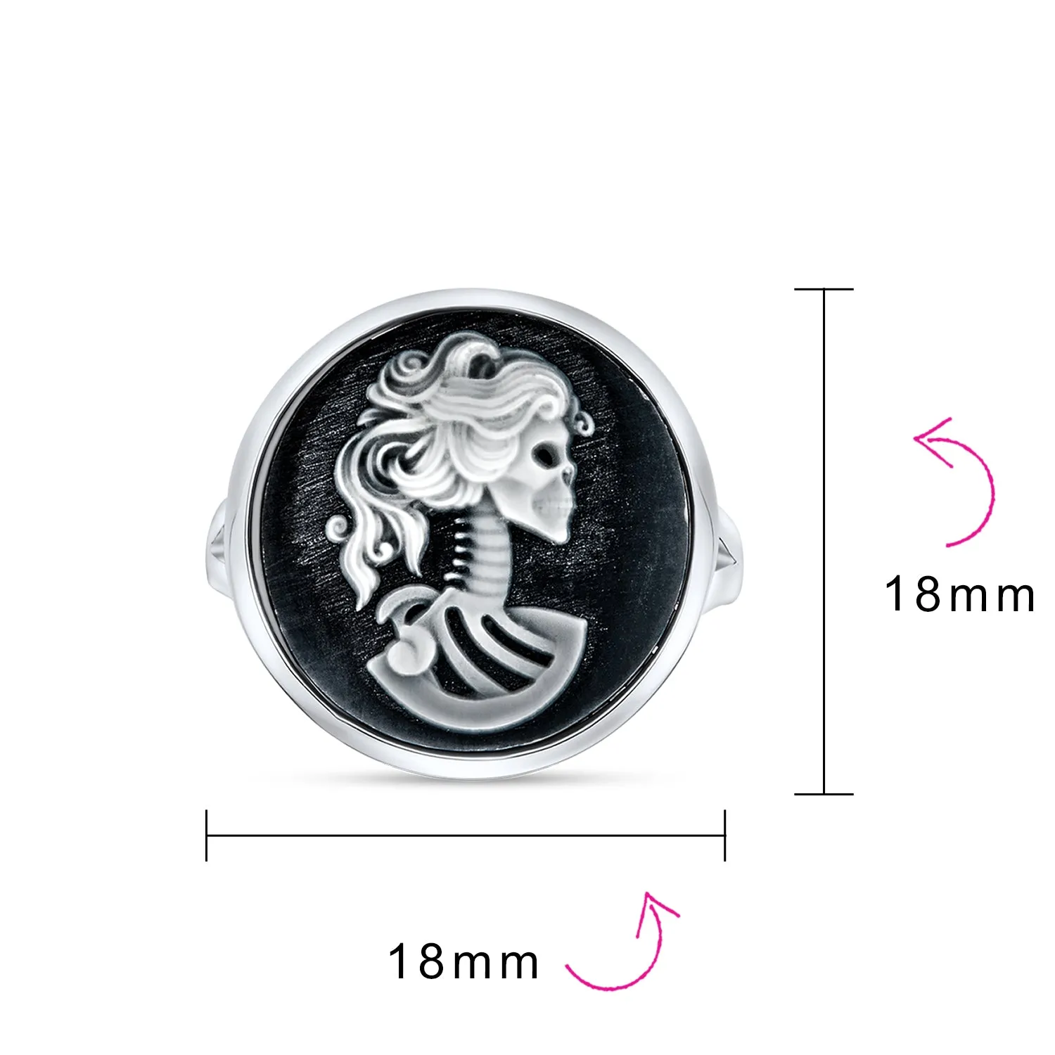 Black White Lolita Young Female Skelton Cameo Pendant Ring .925 Silver