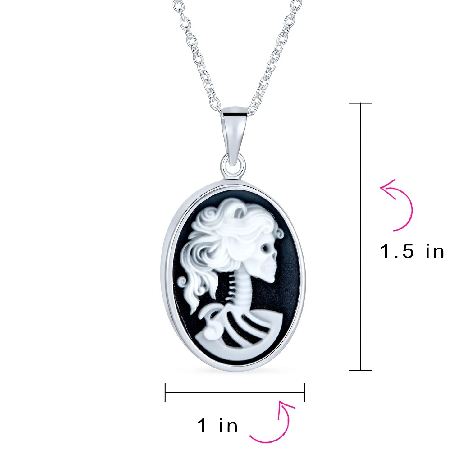 Black White Lolita Young Female Skelton Cameo Pendant Ring .925 Silver