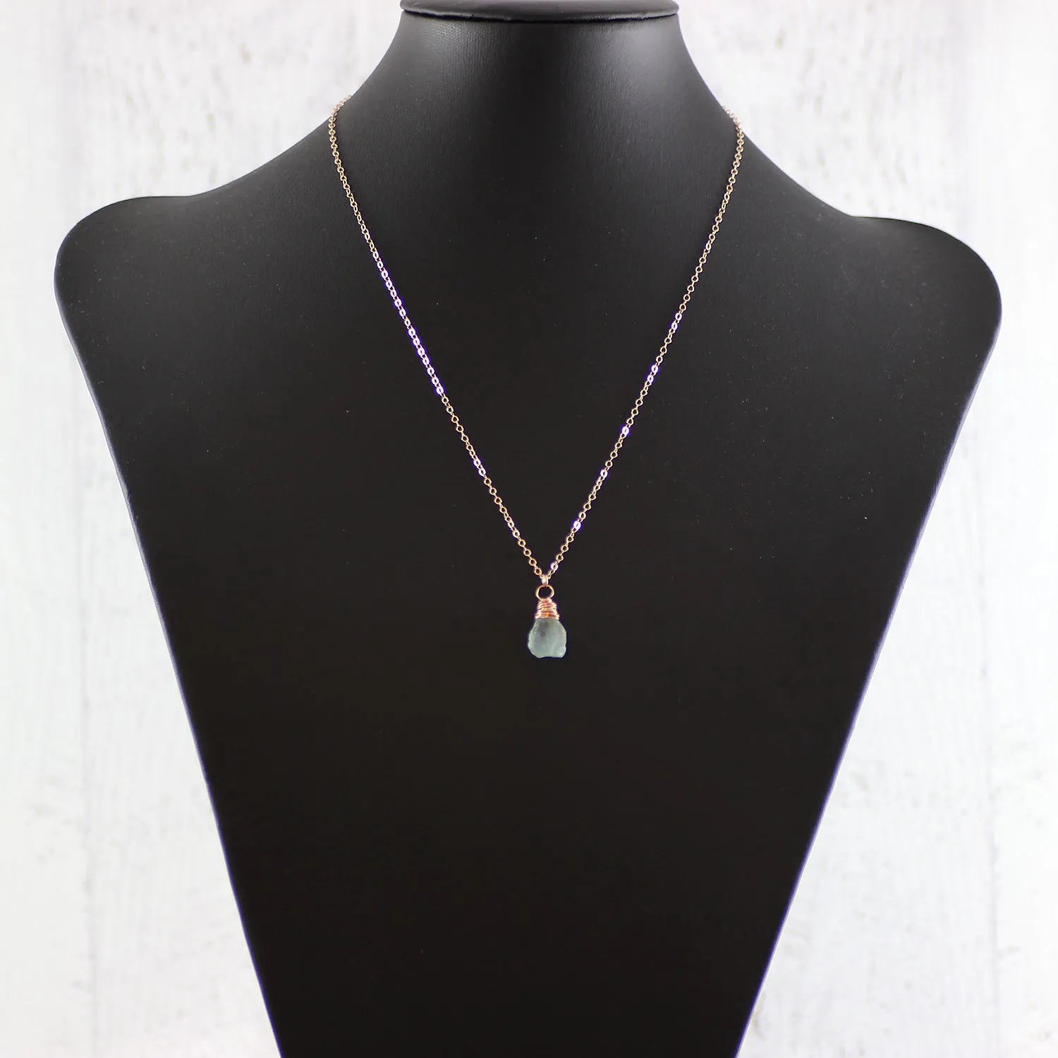 Blue Aquamarine Raw Gemstone Rose Gold Necklace