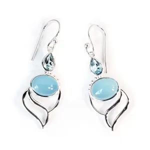 Blue Topaz & Chalcedony Sterling Silver Drop Earrings