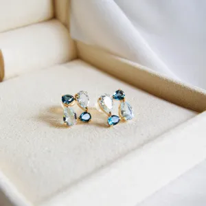 Blue Topaz & London Blue Topaz Pear Shape Cluster Earrings