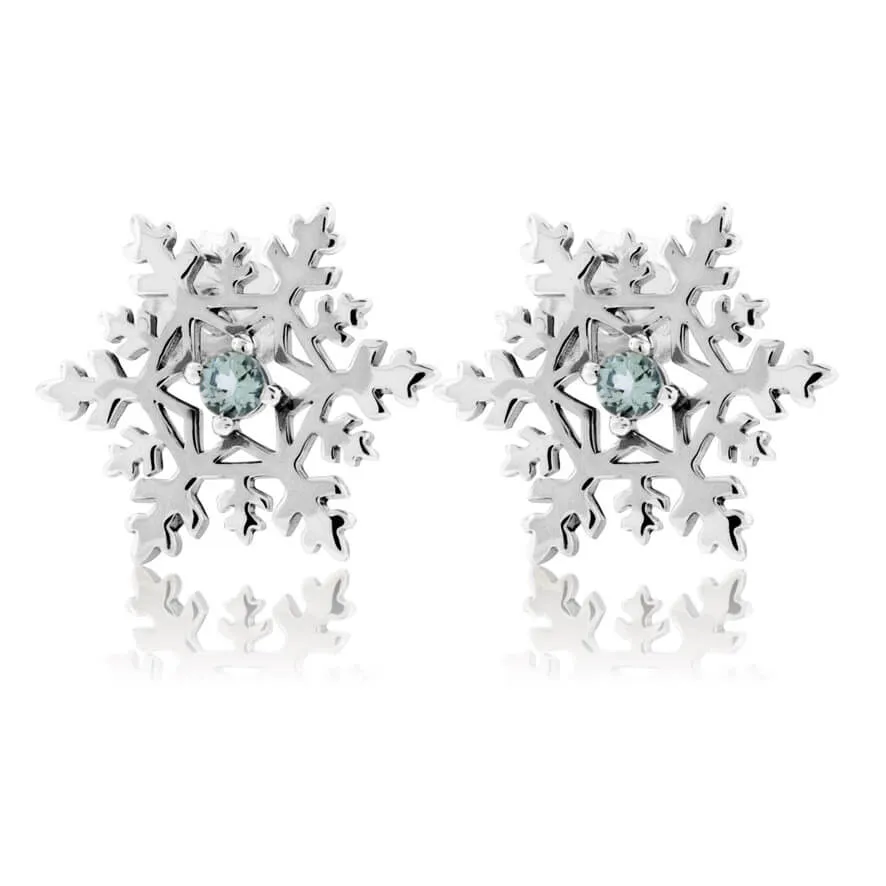 Blue Topaz Center Snowflake Post Earrings