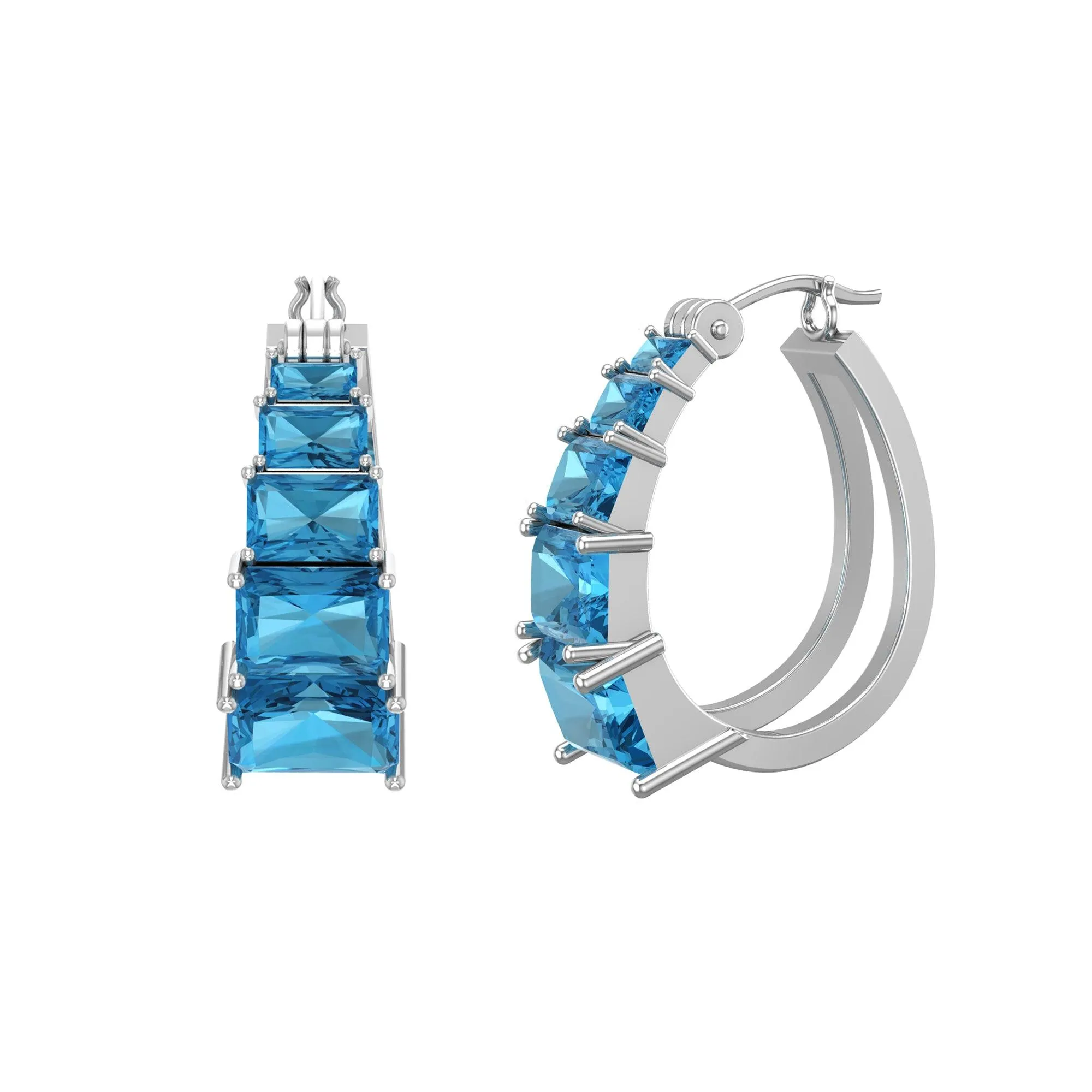 Blue Topaz Fashion Hoop Earrings in Sterling Silver