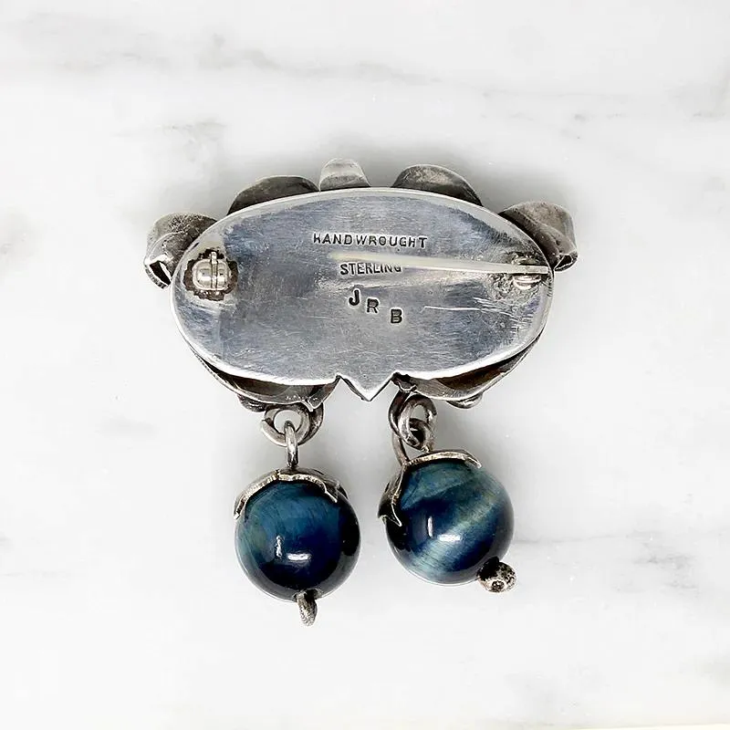 Blueberries Sterling & Blue Cat's Eye Brooch