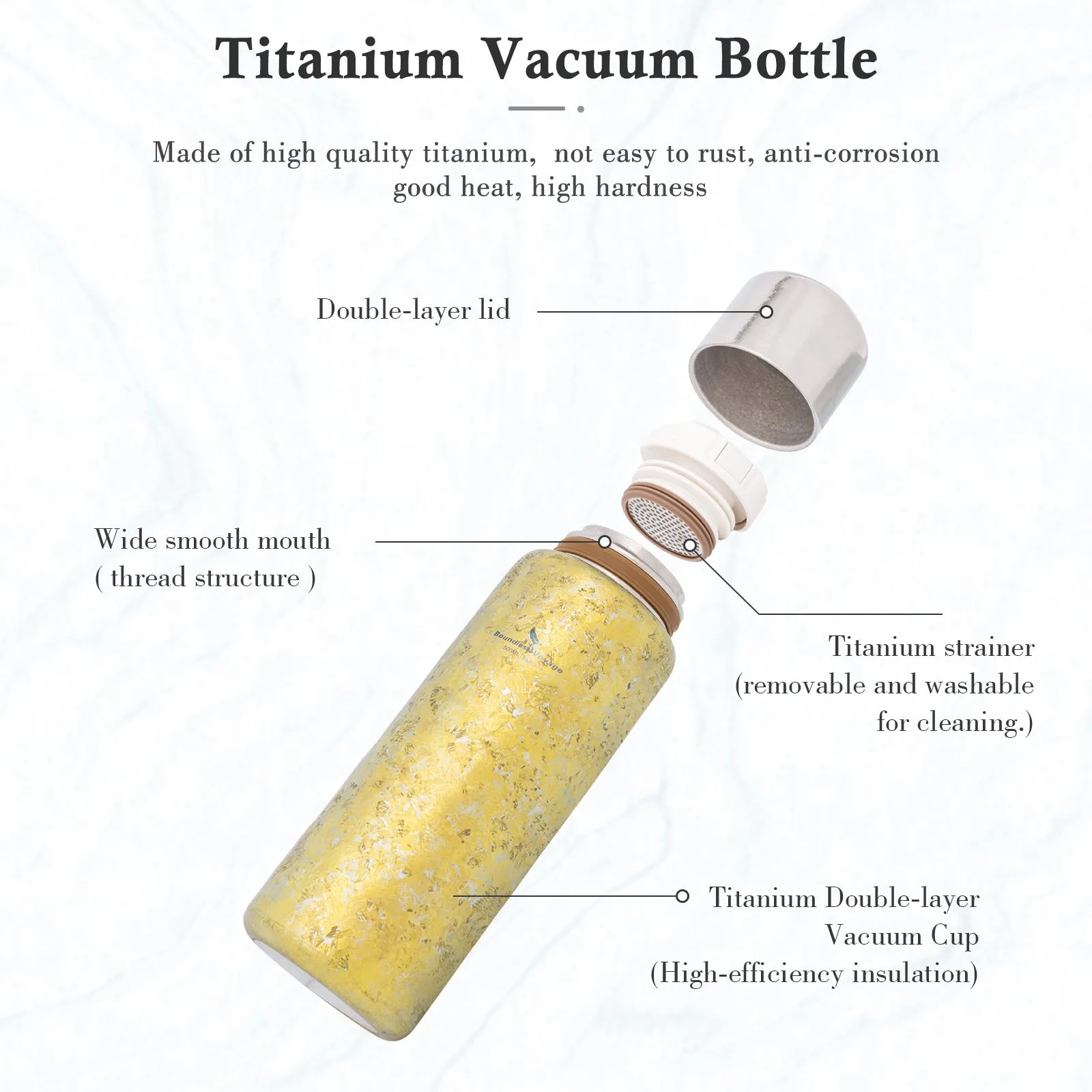 Boundless Voyage 500ML Titanium Thermos bottle  with Lid Double-Walled Insulated Water Bottle Keeps Hot or Cold