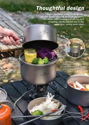 Boundless Voyage Lightweight 2400ml Titanium Pot Outdoor Portable Cooking Set hiking Backpacking Pot for Hiking Trekking Picnic Fishing Mountaineering