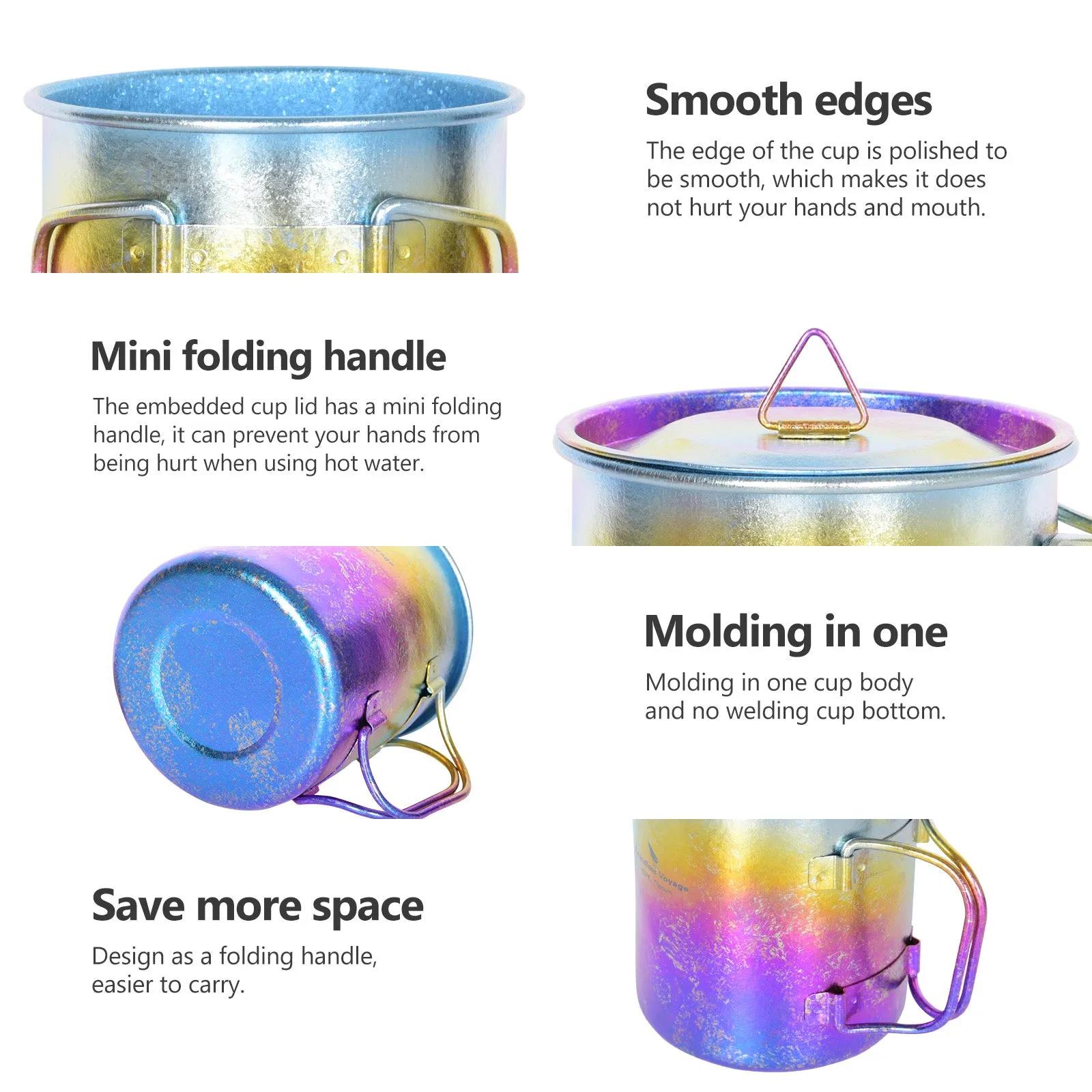 Boundless Voyage Outdoor Titanium  Colorful Cup 450ml Camping Mug Foldable Handle Outdoor Hiking Ultralight Portable Water Coffee Tea Cup