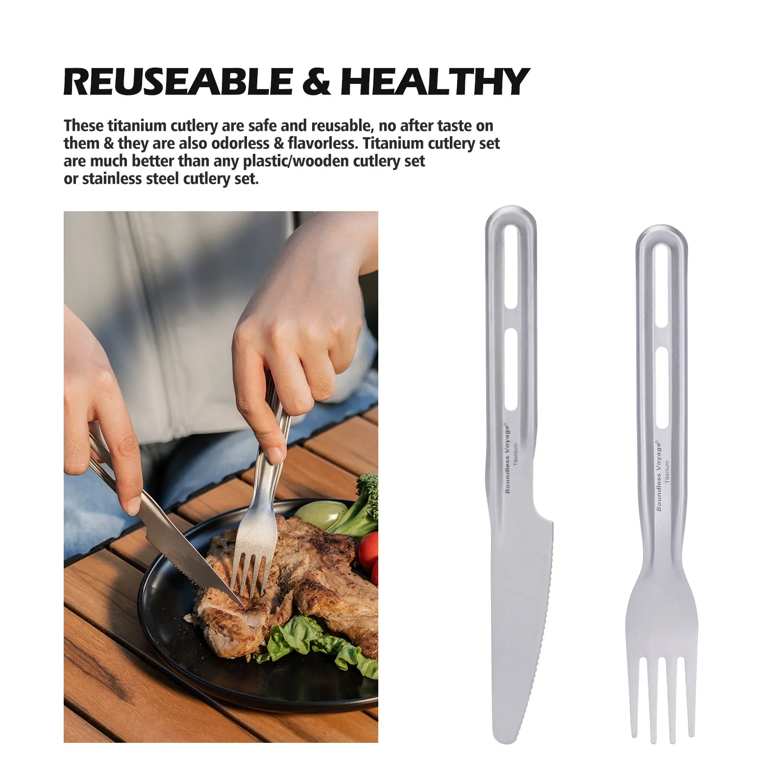 Boundless Voyage Titanium Knife Spoon Fork Chopsticks Set Outdoor Camping Ultralight Cutlery for Soup Meal Portable Tableware