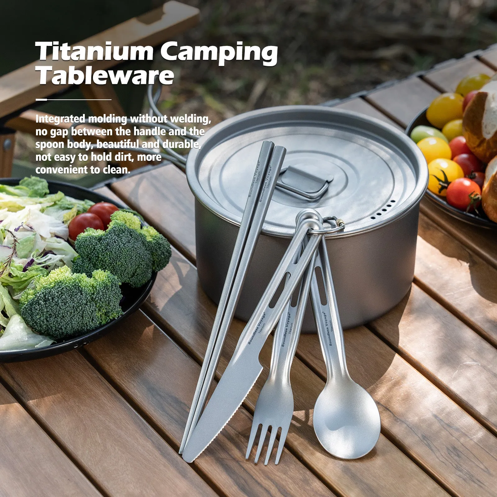 Boundless Voyage Titanium Knife Spoon Fork Chopsticks Set Outdoor Camping Ultralight Cutlery for Soup Meal Portable Tableware