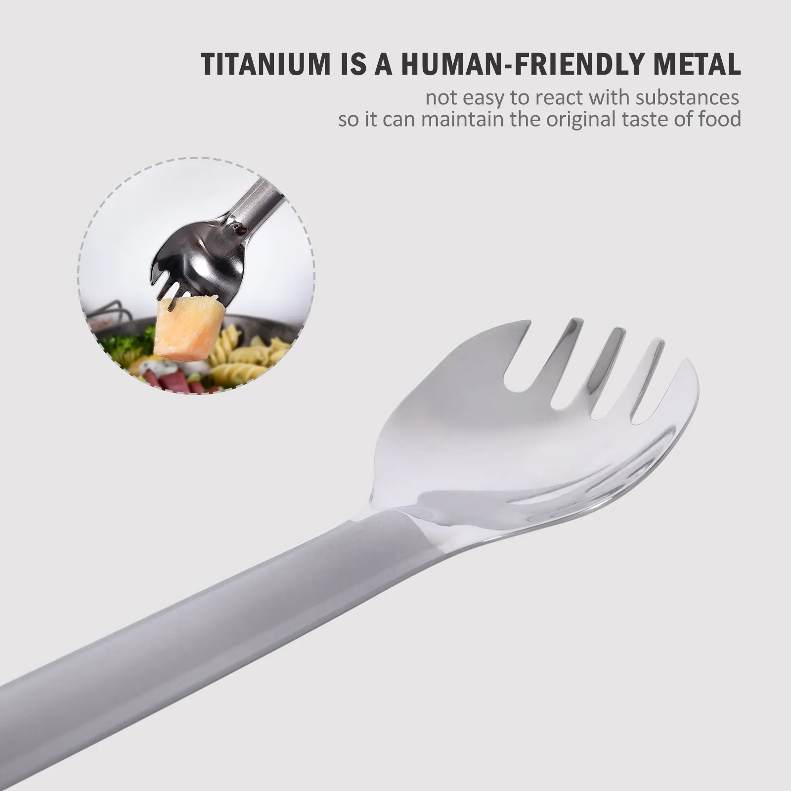 Boundless Voyage Titanium Long Handle Spork with Hook Outdoor Camping Ultralight  Straight Handle Polished Cutlery Tableware