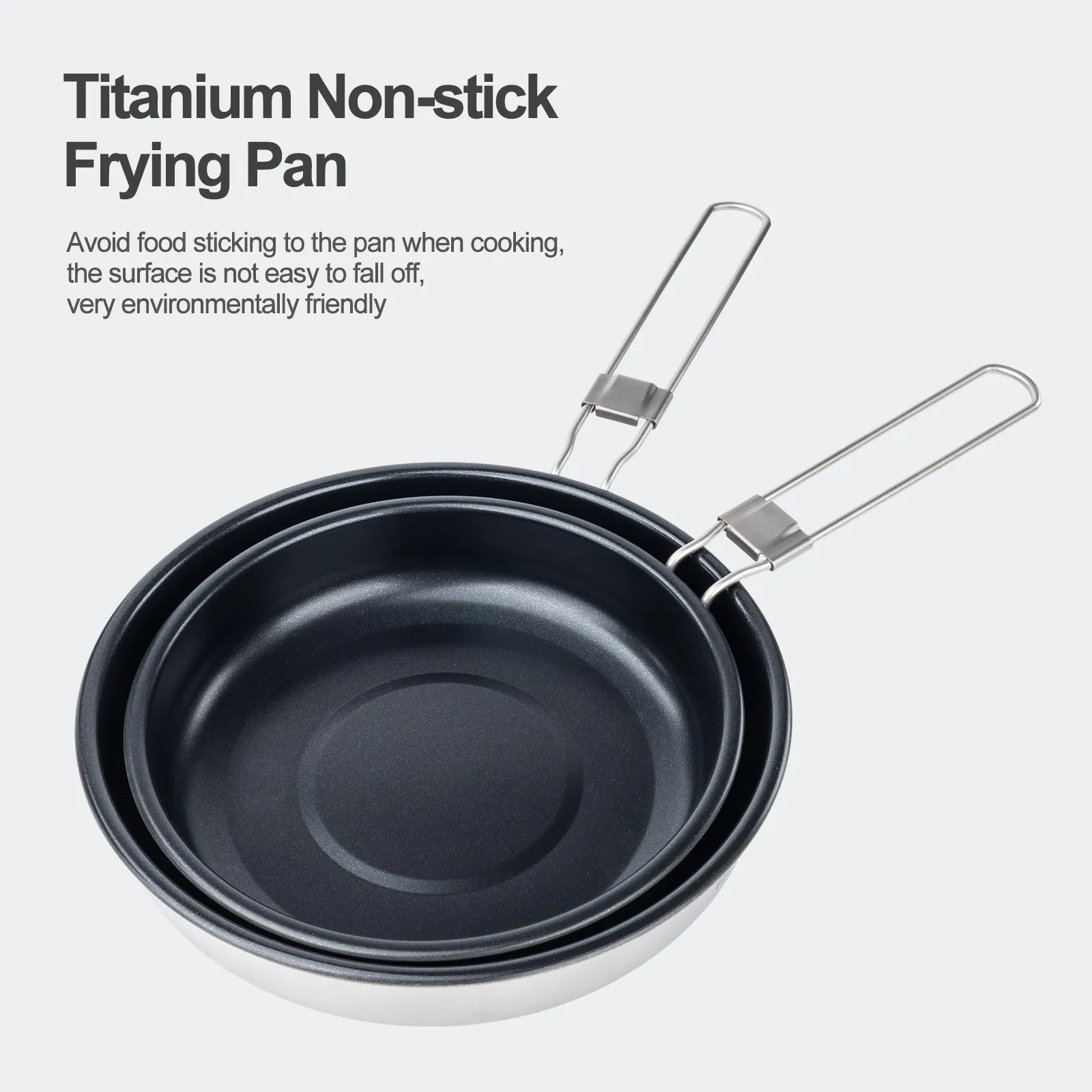 Boundless Voyage Titanium Non-stick Frying Pan 188mm Outdoor Camping Skillet with Folding Handle Lightweight Cookware