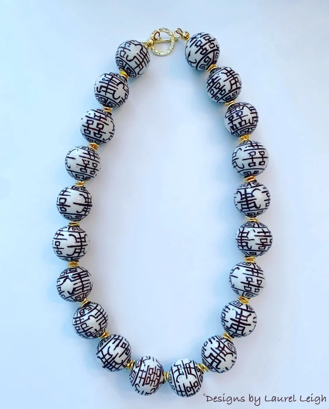 Brown & White Chinoiserie Double Happiness Necklace