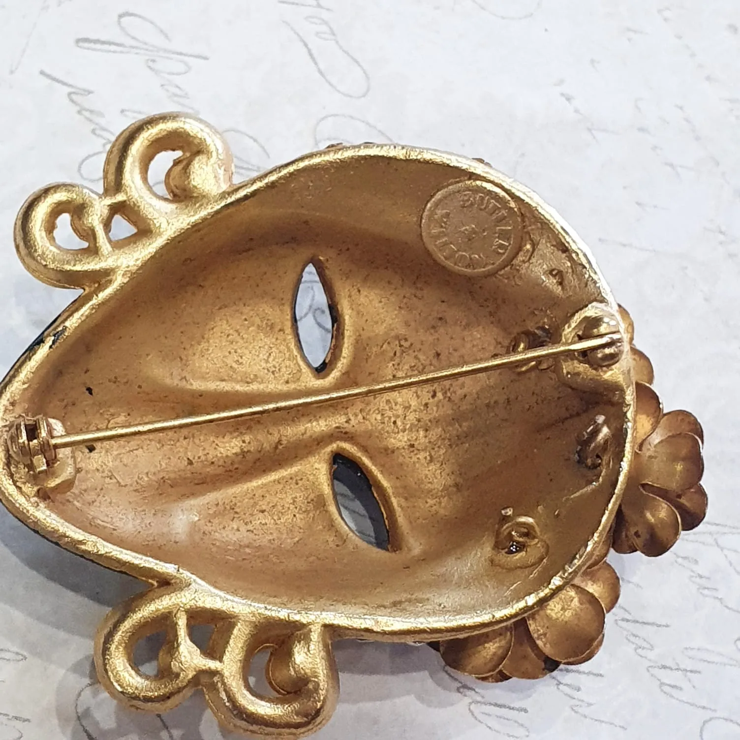 Butler and Wilson Blackamoor Pin Brooch Gold Plated Pave Stone