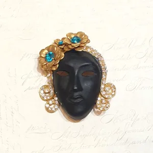 Butler and Wilson Blackamoor Pin Brooch Gold Plated Pave Stone