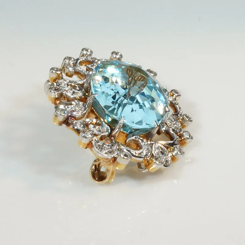 Captivating Belle Epoch Aquamarine & Diamond Chatelaine Brooch