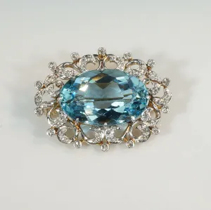 Captivating Belle Epoch Aquamarine & Diamond Chatelaine Brooch