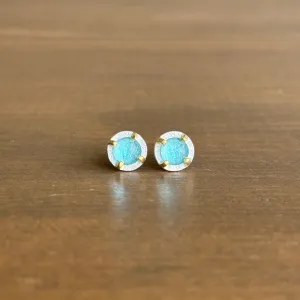 Carved Prong Set Blue Topaz Stud Earrings