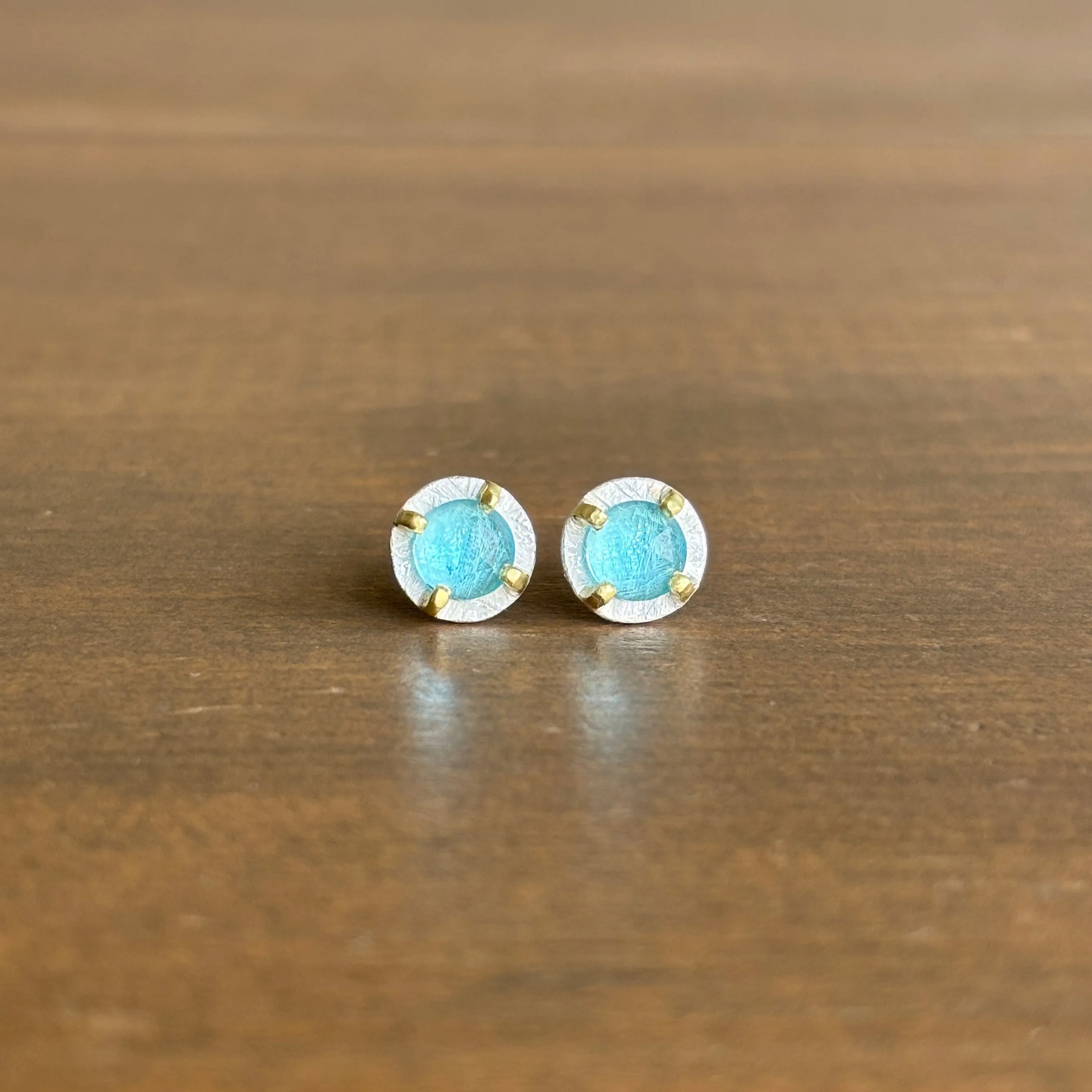 Carved Prong Set Blue Topaz Stud Earrings