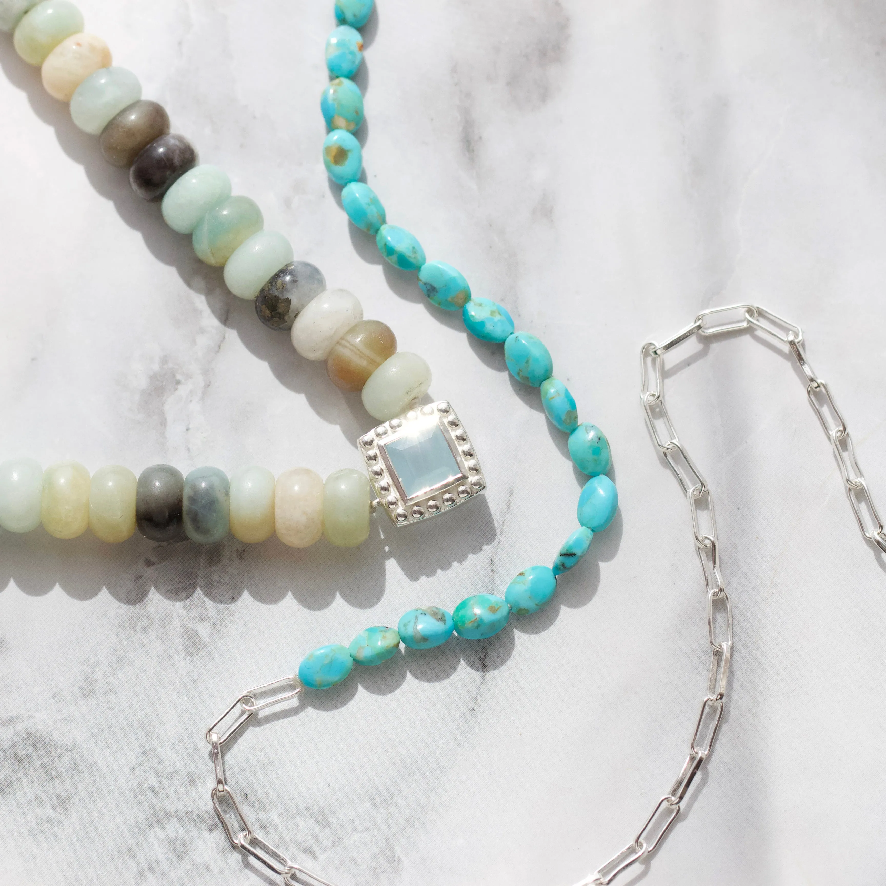 Chunky Aqua Jade Beaded Necklace