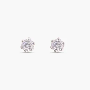 Classic Round CZ Solitaire Silver Stud Earrings, Small