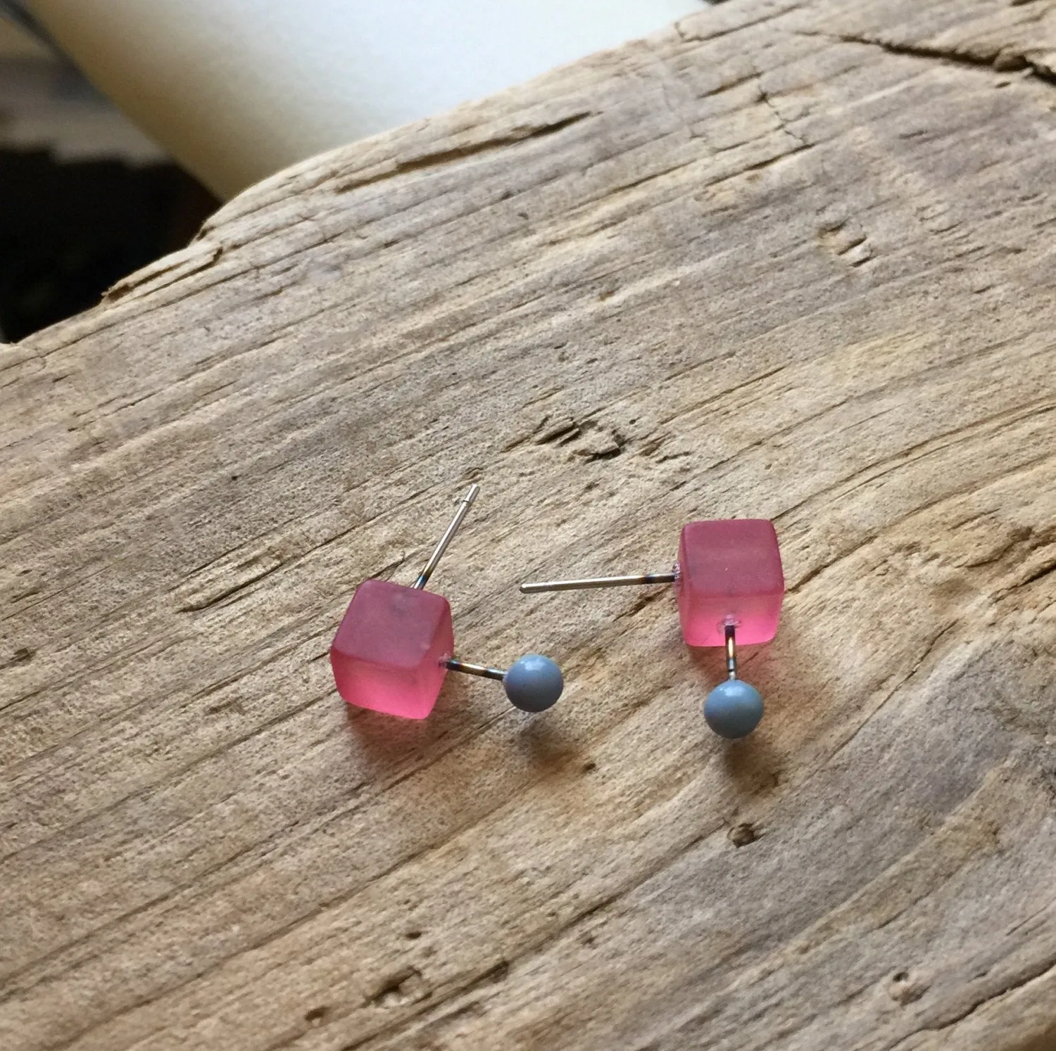 Cranberry and Ice Blue Geo Stud Earrings