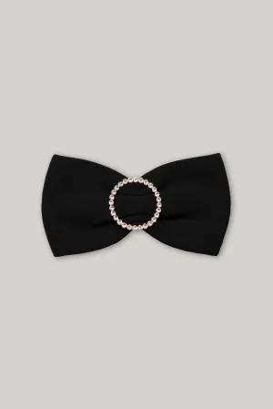 Crystals Black Crepe Bow Brooch