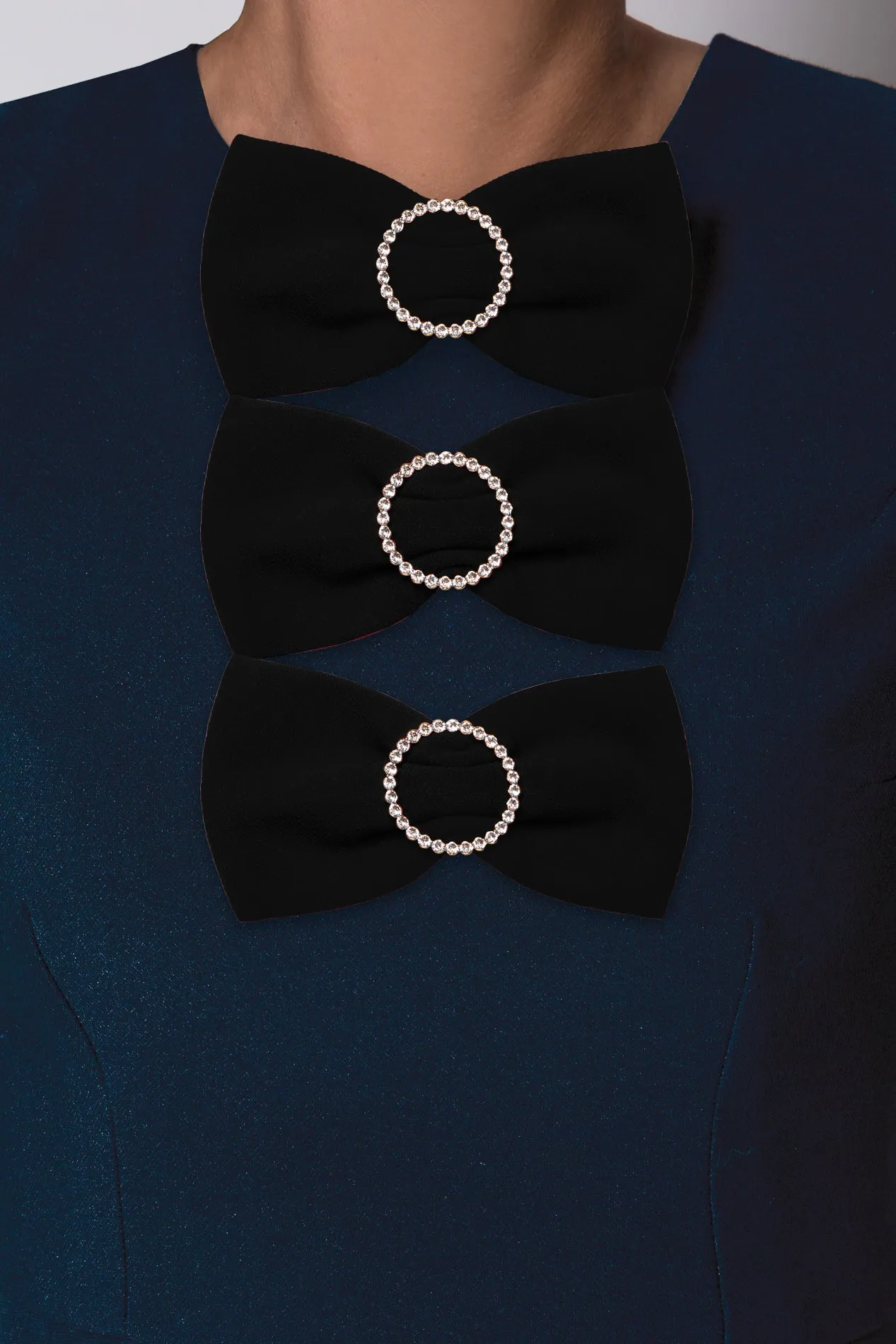 Crystals Black Crepe Bow Brooch