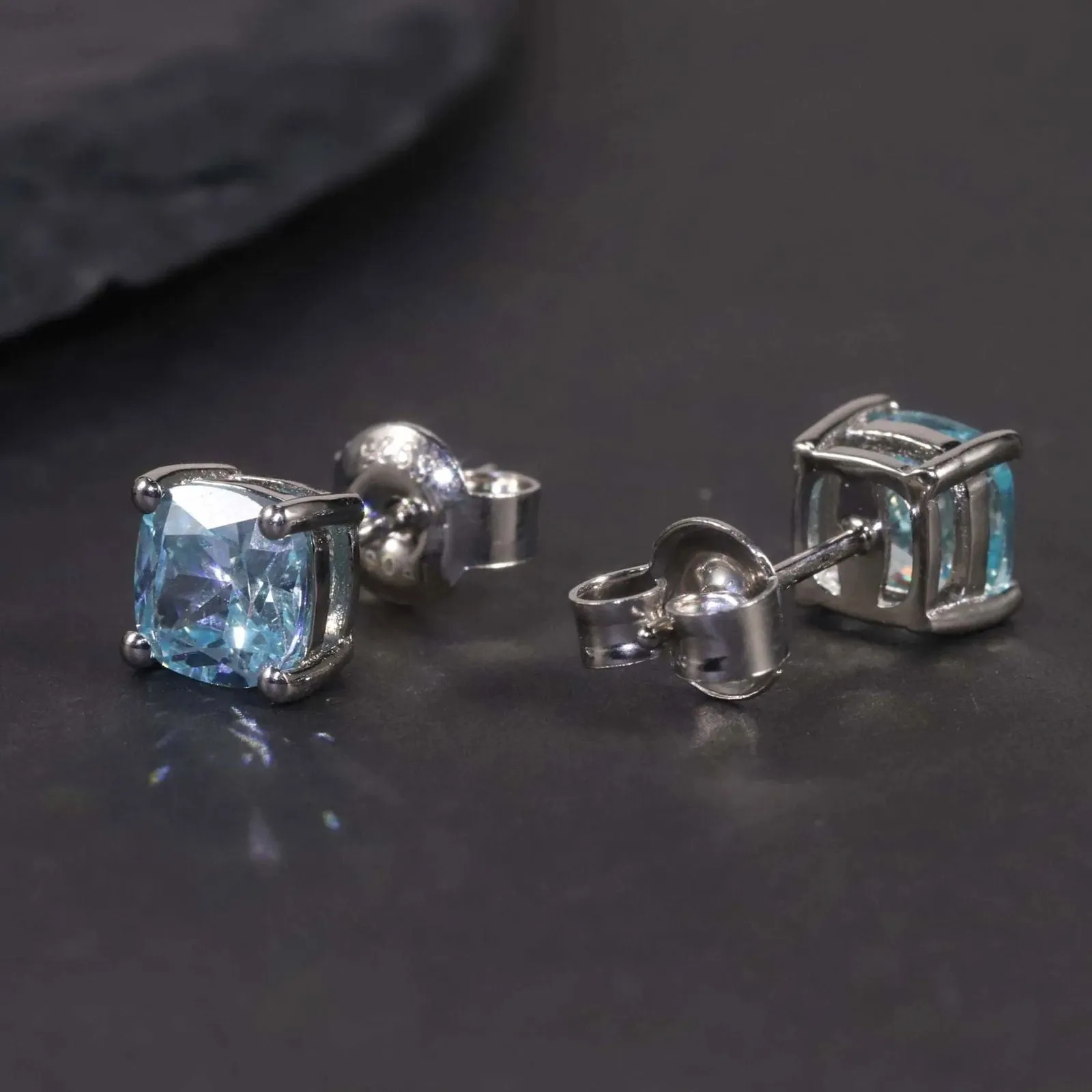 Cushion Cut Topaz Earrings - Swiss Blue in 925 Silver - Irosk®