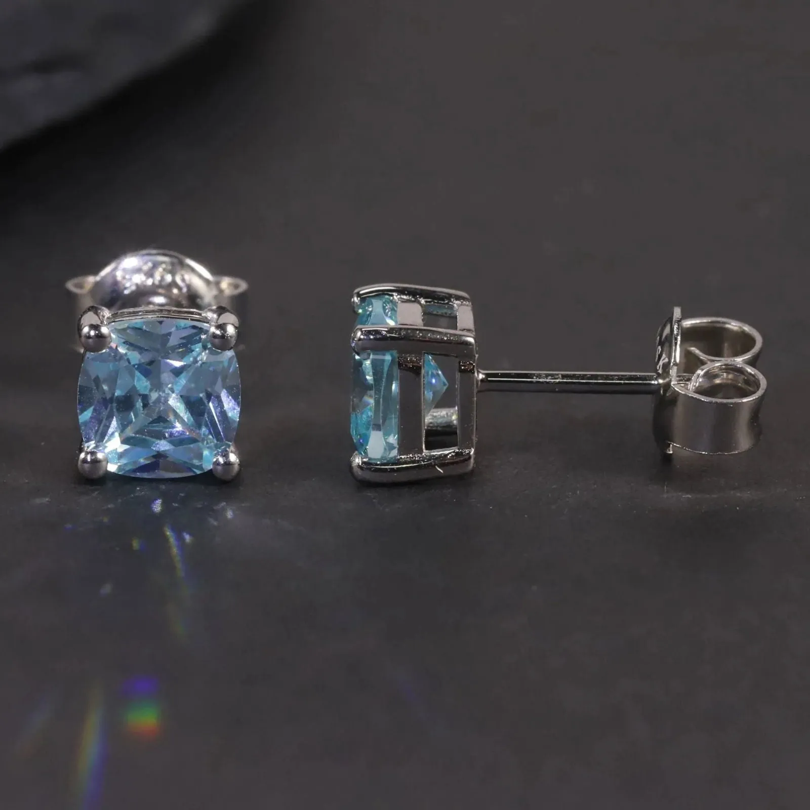 Cushion Cut Topaz Earrings - Swiss Blue in 925 Silver - Irosk®