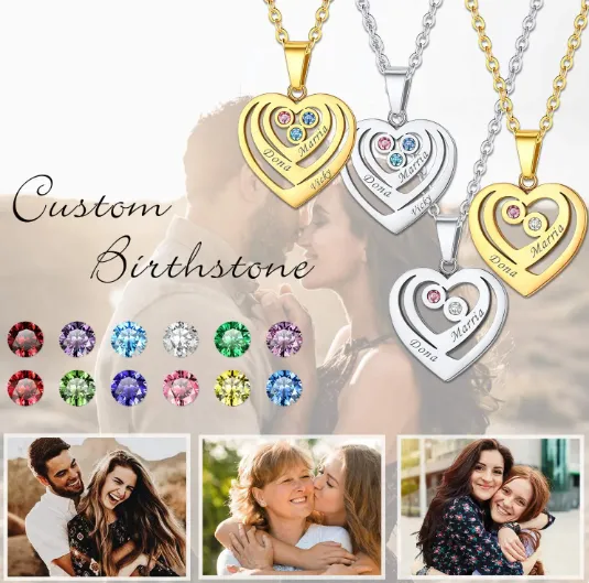 Custom Personalised Heart Birthstone Necklace