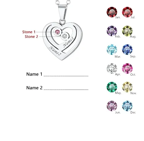 Custom Personalised Heart Birthstone Necklace