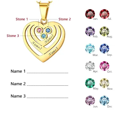 Custom Personalised Heart Birthstone Necklace