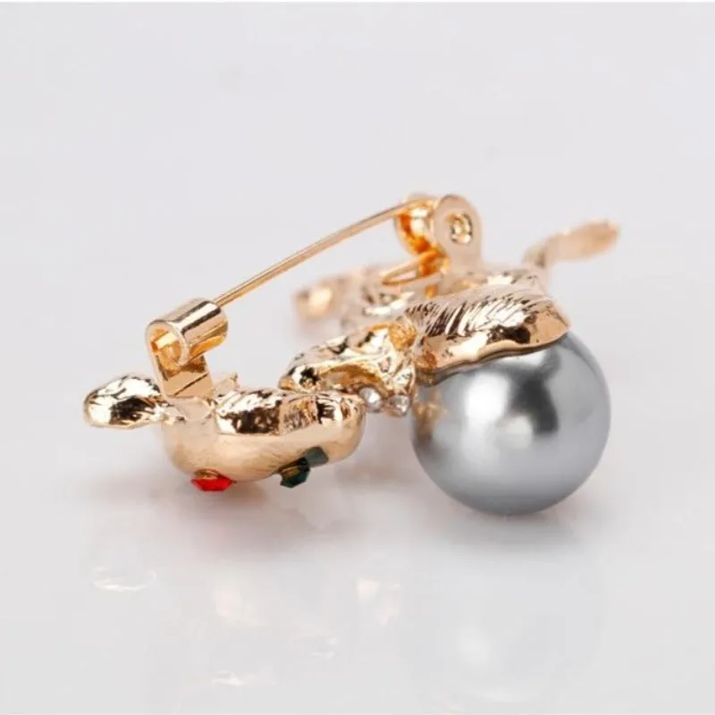 Cute Cat Brooch Rhinestone and Simulated Pearl Cat Lady Jewelry