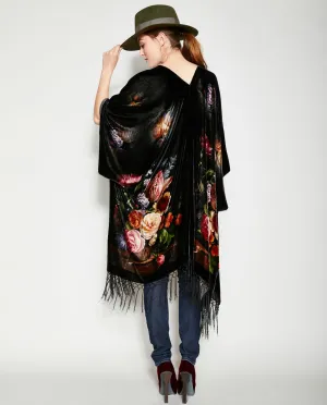 DAYS OF WINE AND ROSES SILK VELVET KIMONO