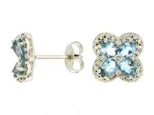 Diamond & Aquamarine Cluster Earrings