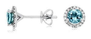 Diamond & Aquamarine Stud Earrings with Diamond Halo