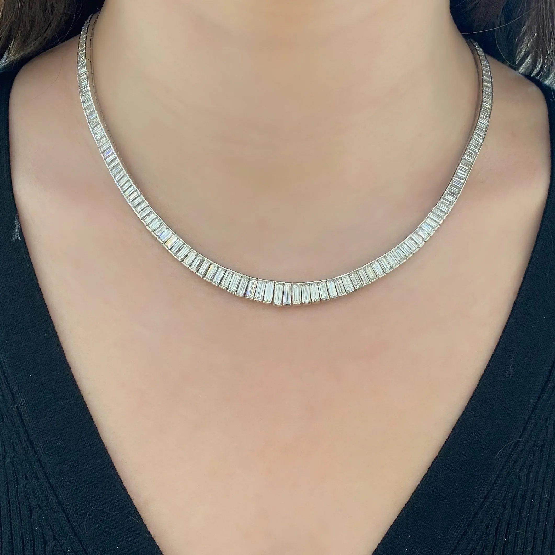 Diamond Baguette Tennis Necklace