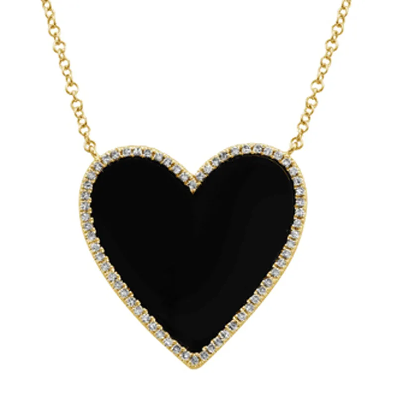 Diamond Edge Onyx Heart Necklace