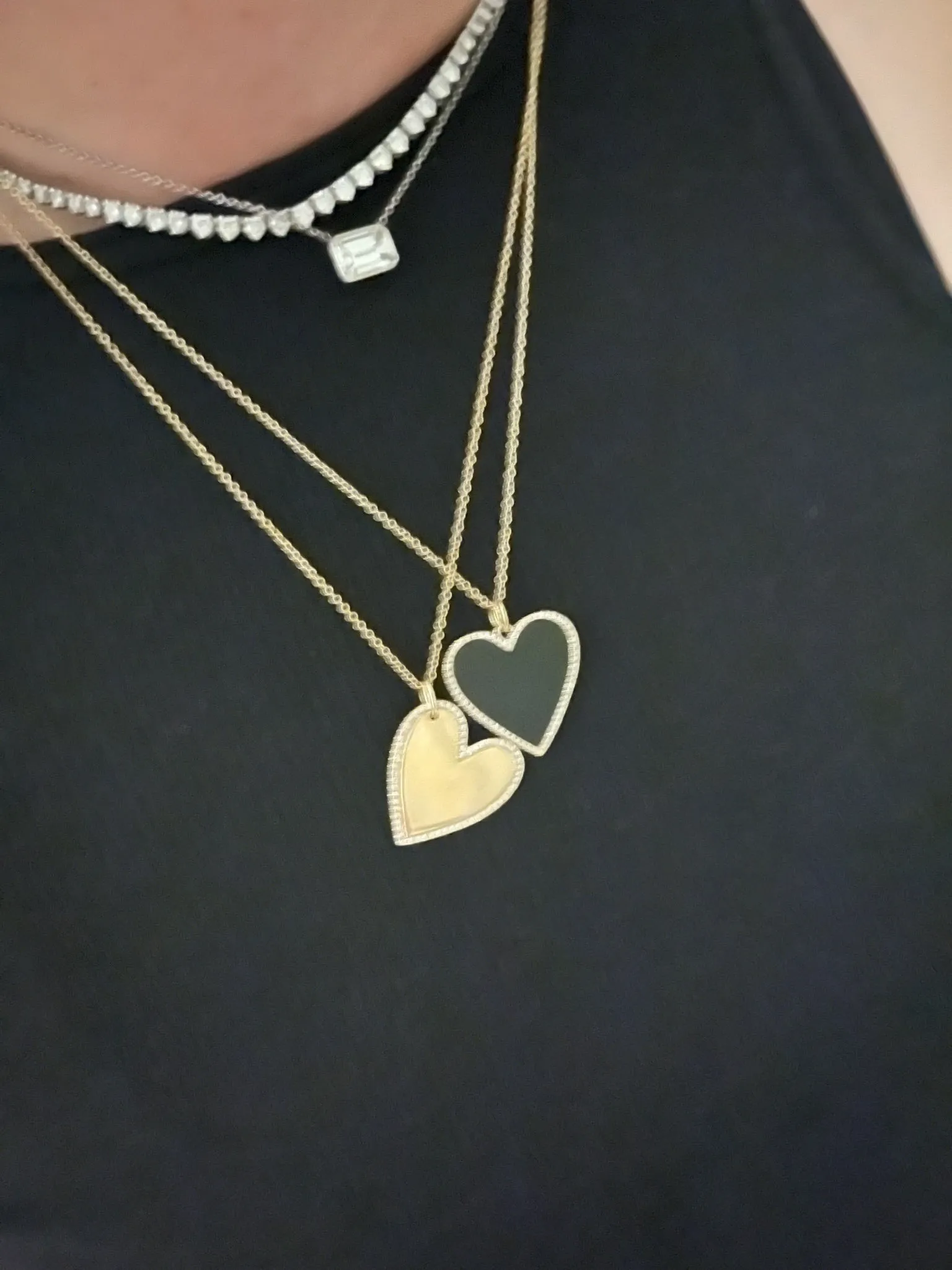 Diamond Edge Onyx Heart Necklace