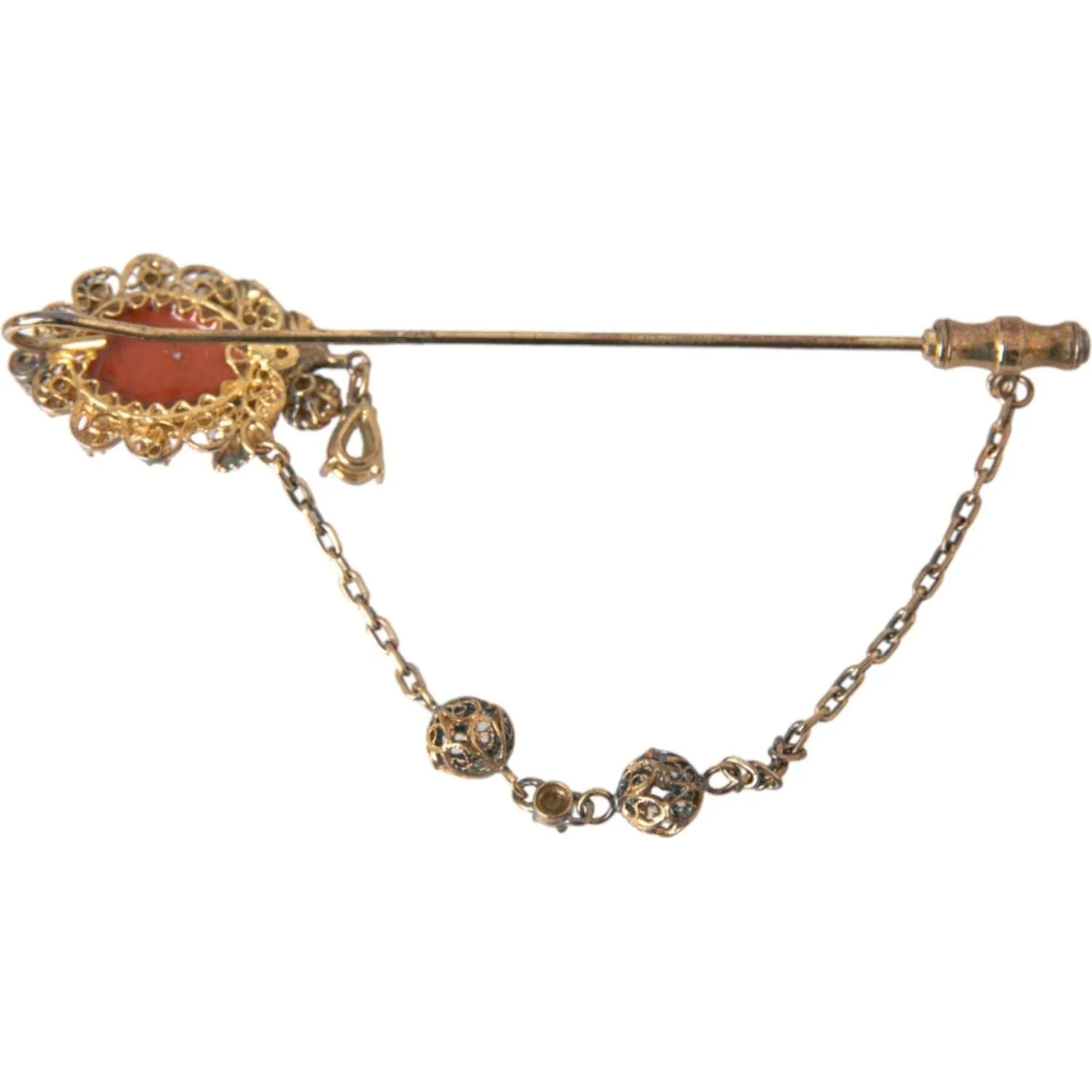 Dolce & Gabbana Gold Brass Crystal Chain 925 Sterling Silver Pin Brooch